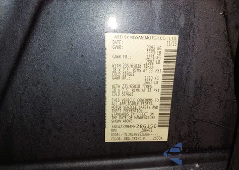 2015 Nissan Murano Sl z USA, uszkodzony, nr VIN 5N1AZ2MH4FN286156